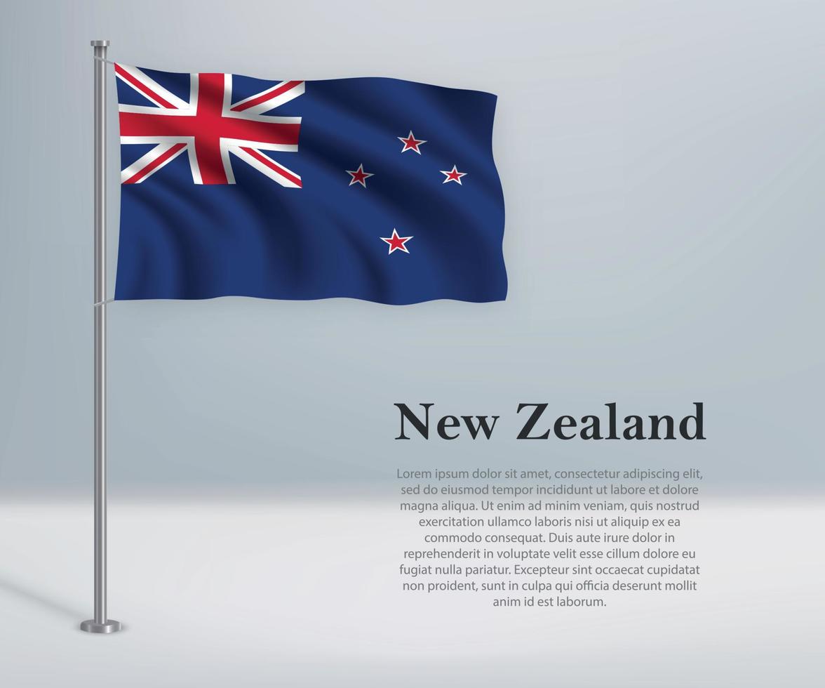 Waving flag of New Zealand on flagpole vector