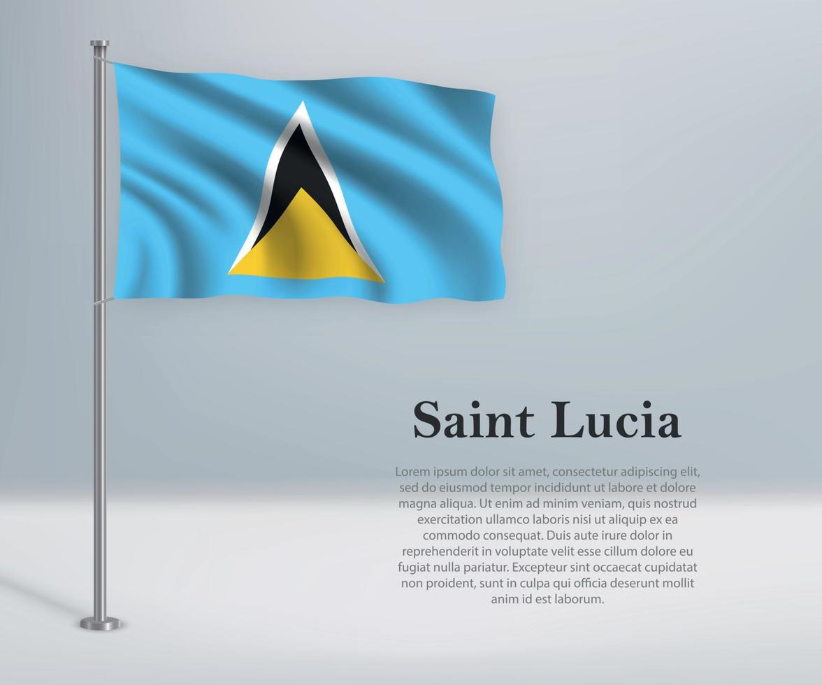 Waving flag of Saint Lucia on flagpole. vector