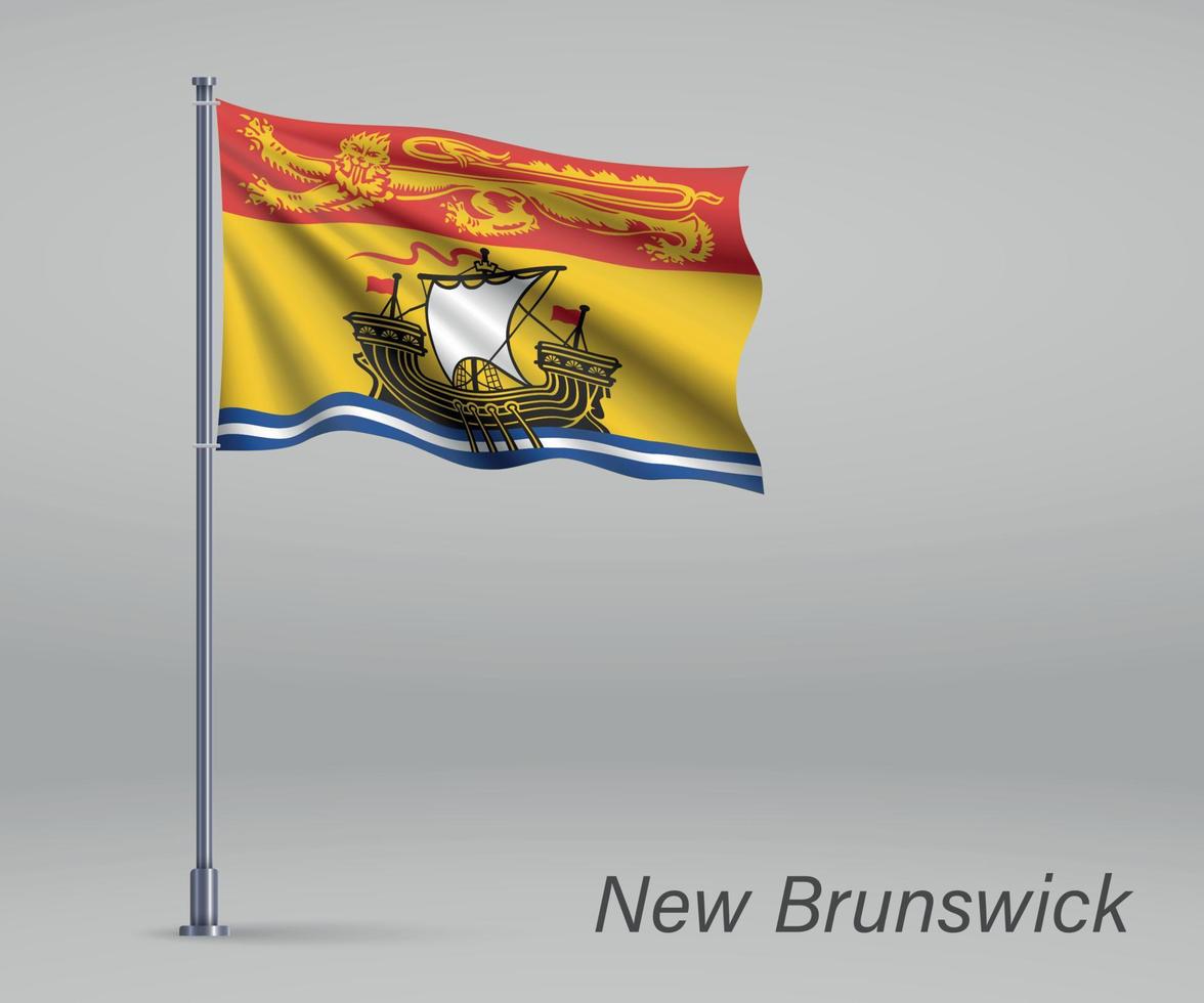 Waving flag of New Brunswick - province of Canada on flagpole. vector