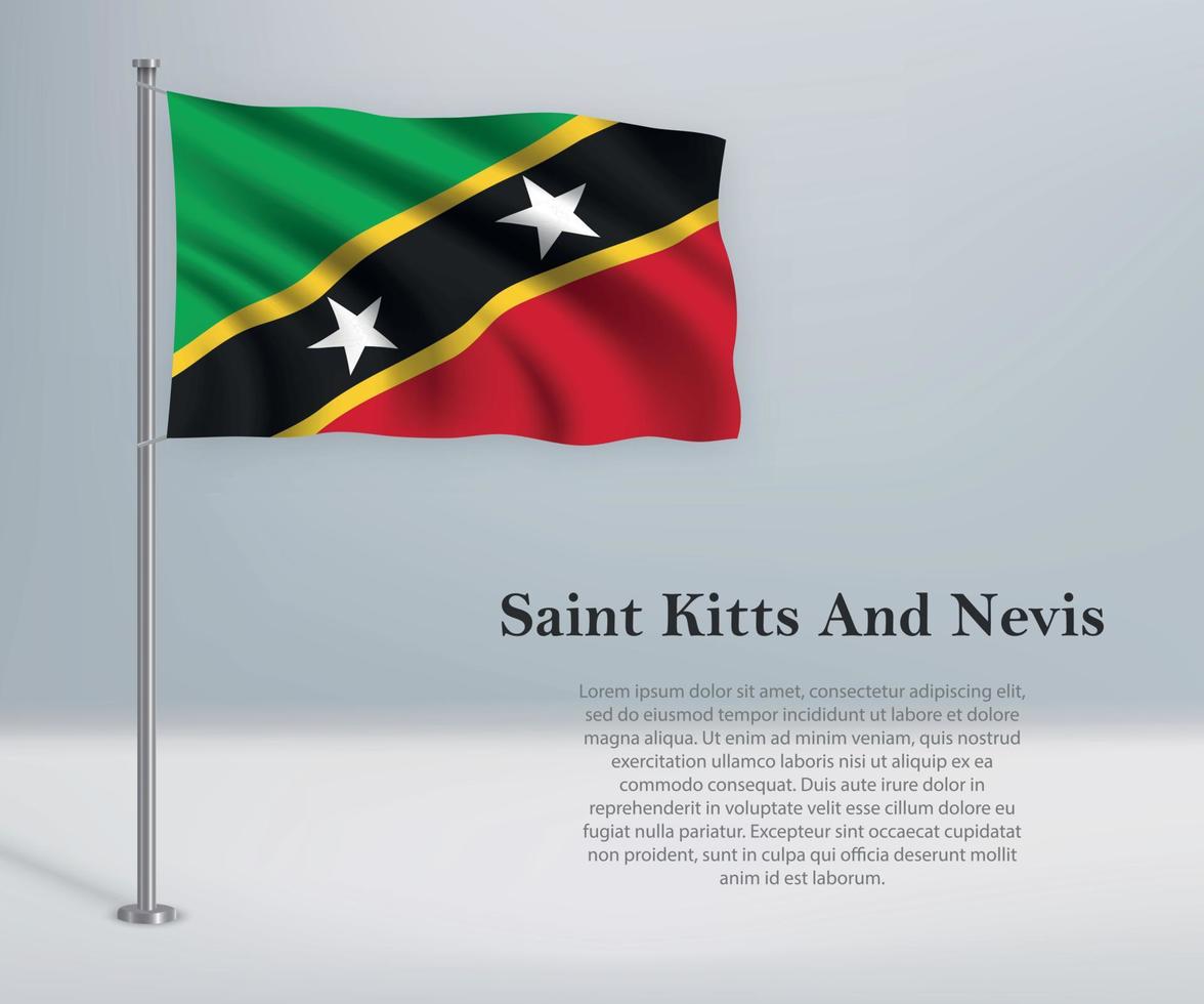 Waving flag of Saint Kitts and Nevis on flagpole. vector