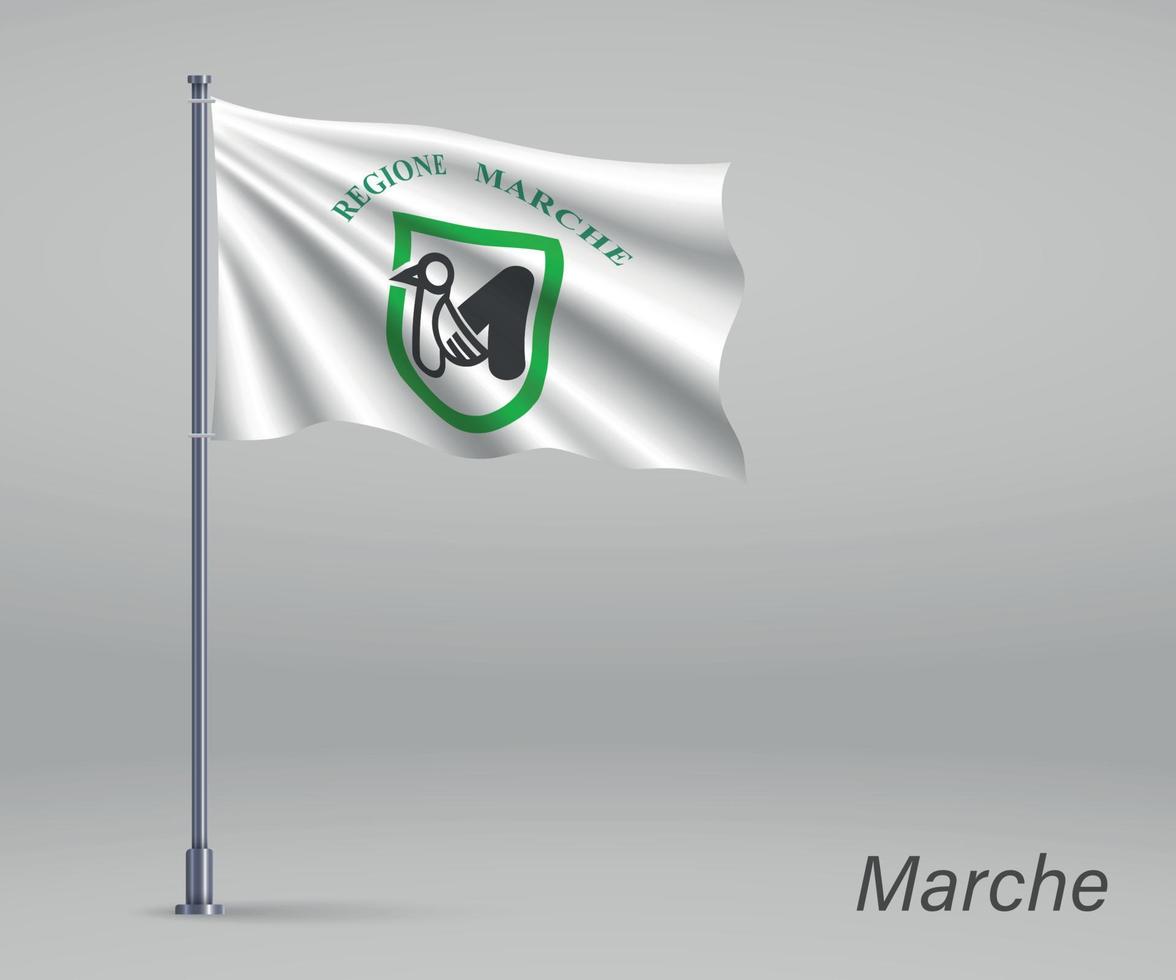 ondeando la bandera de marche - región de italia en el asta de la bandera. vector