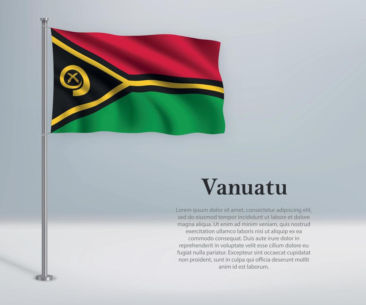 ondeando la bandera de vanuatu en el asta de la bandera. plantilla para la independencia da vector