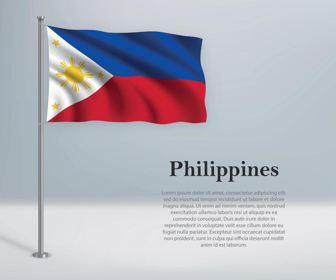 ondeando la bandera de filipinas en el asta de la bandera. vector