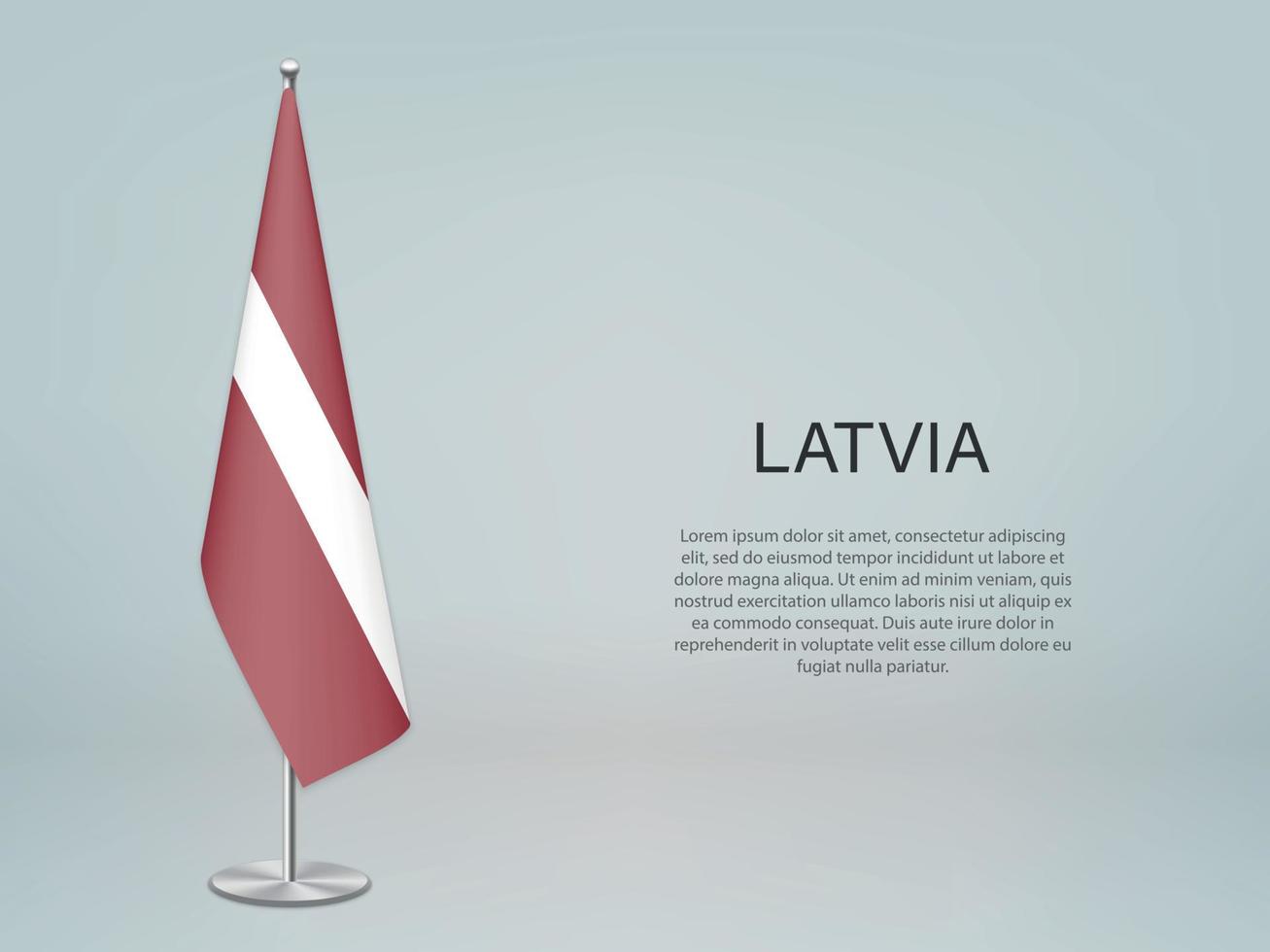 Latvia hanging flag on stand. vector