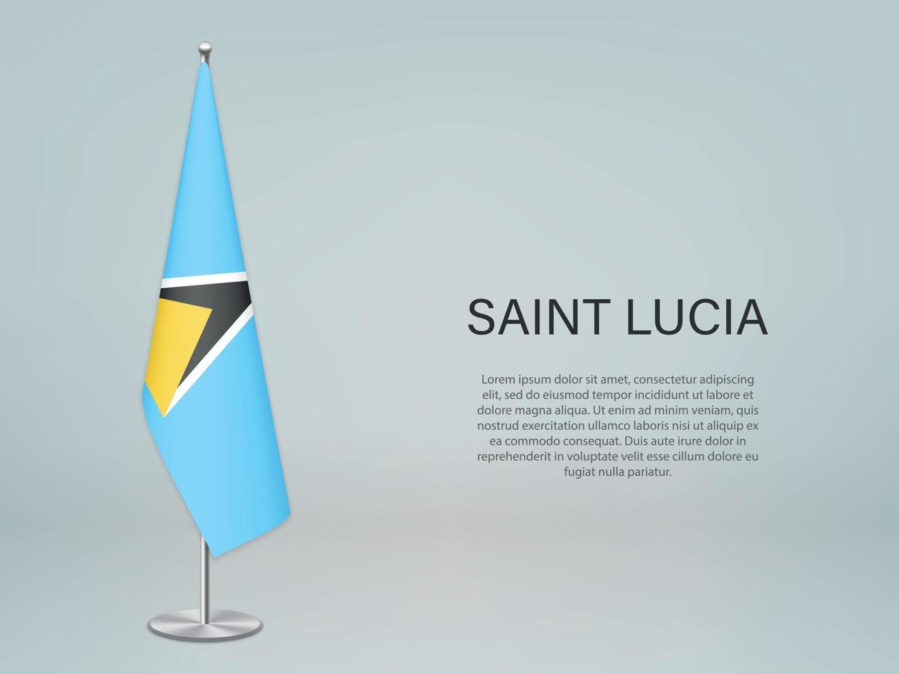 Saint Lucia hanging flag on stand. vector