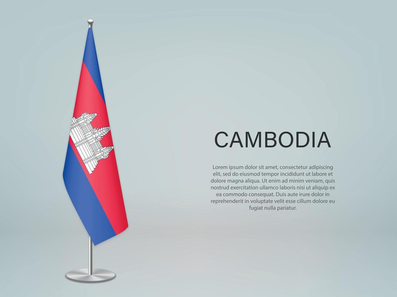 Cambodia hanging flag on stand. vector