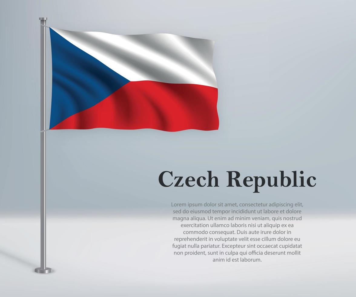 ondeando la bandera de la república checa en el asta de la bandera. vector