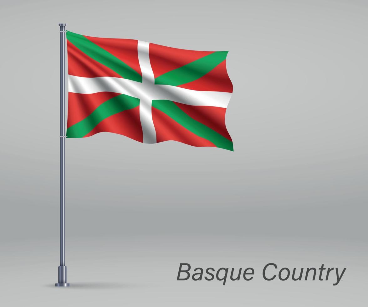 Waving flag of Basque Country - region of Spain on flagpole. vector