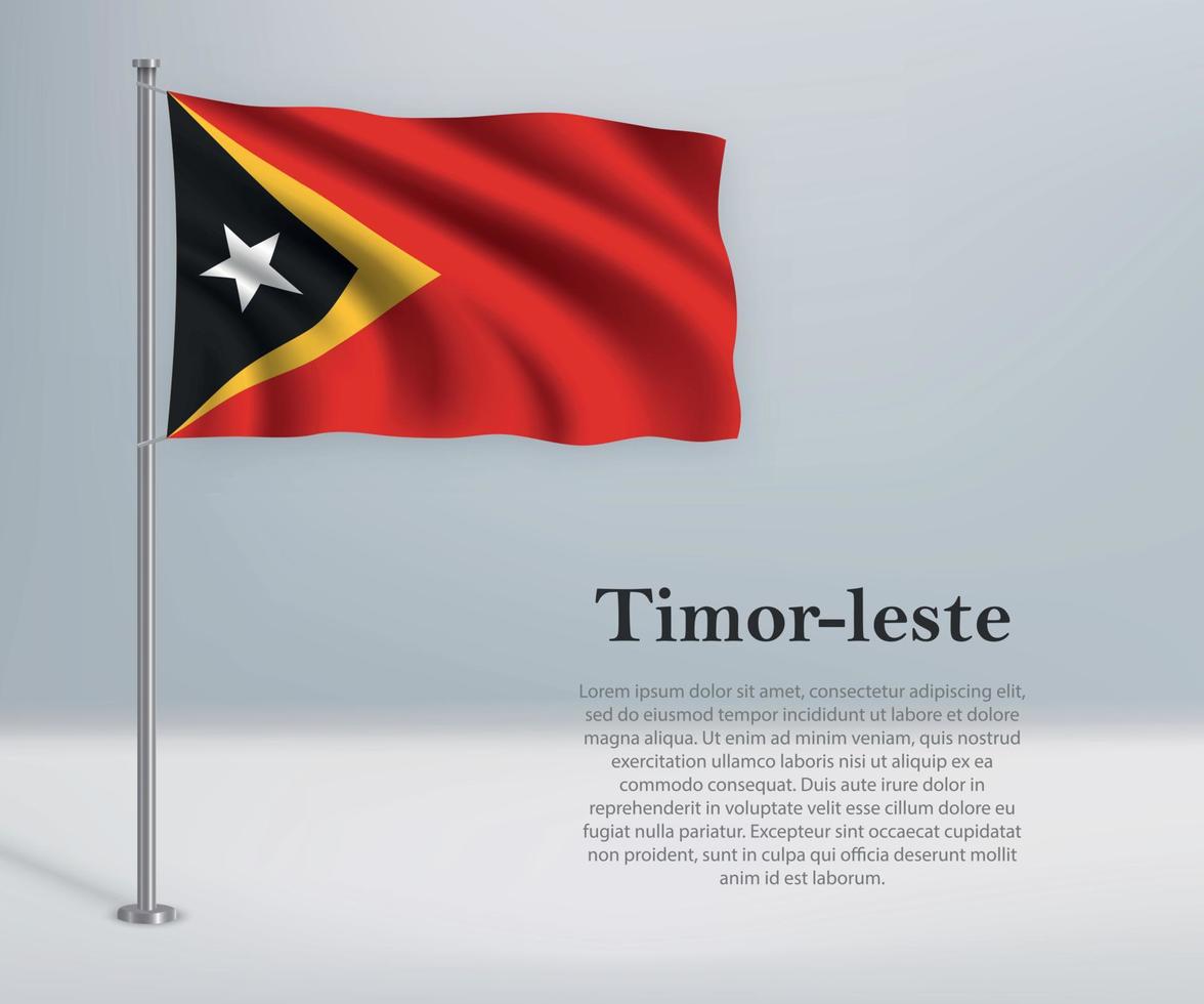Waving flag of Timor-Leste on flagpole. vector