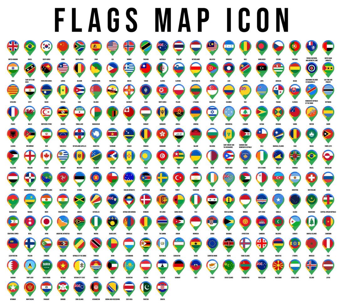 flags map icon, all flags map vector