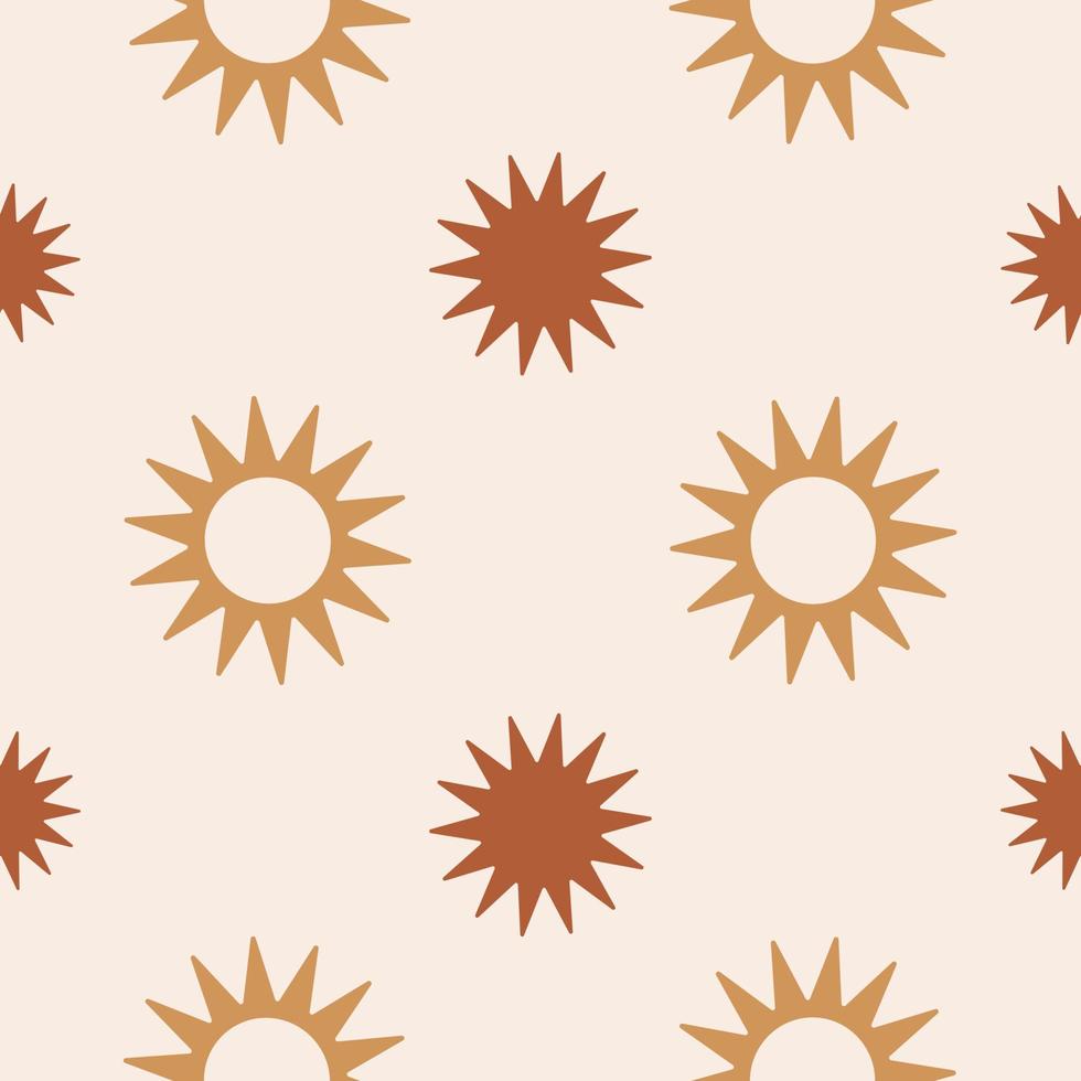 Minimalistic abstract seamless pattern with geometric stars on pastel background. Bohemian pattern for wallpaper, textile, fabric, interior design. Modern vector illustration. Terracotta colors