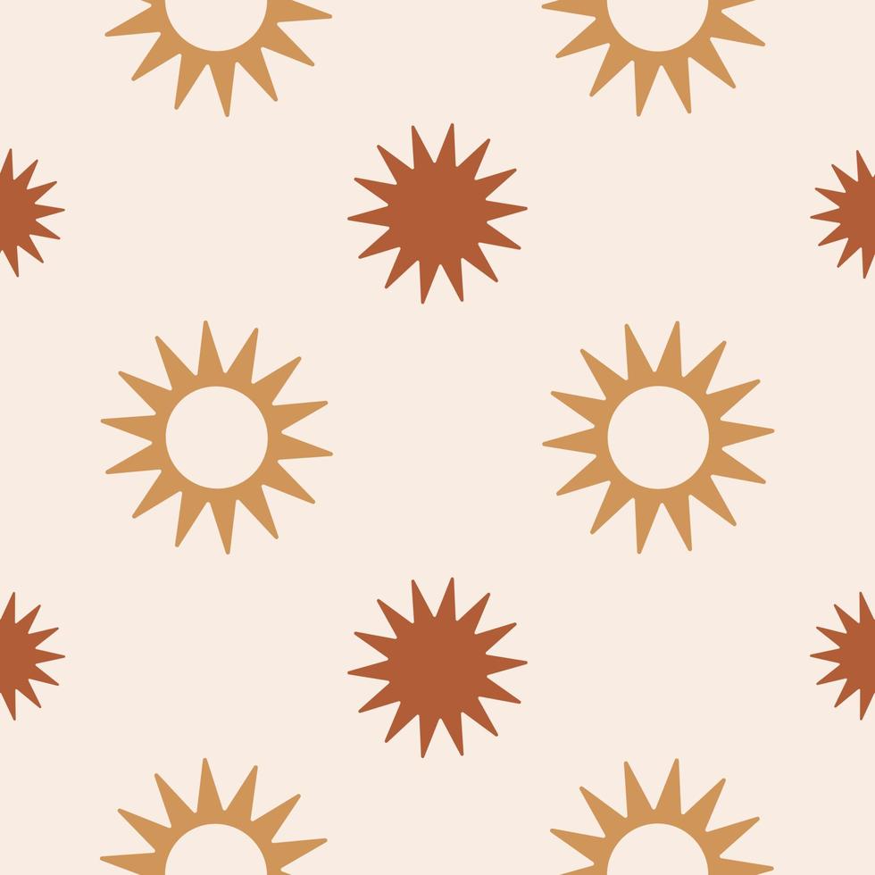 Minimalistic abstract seamless pattern with geometric stars on pastel background. Bohemian pattern for wallpaper, textile, fabric, interior design. Modern vector illustration. Terracotta colors