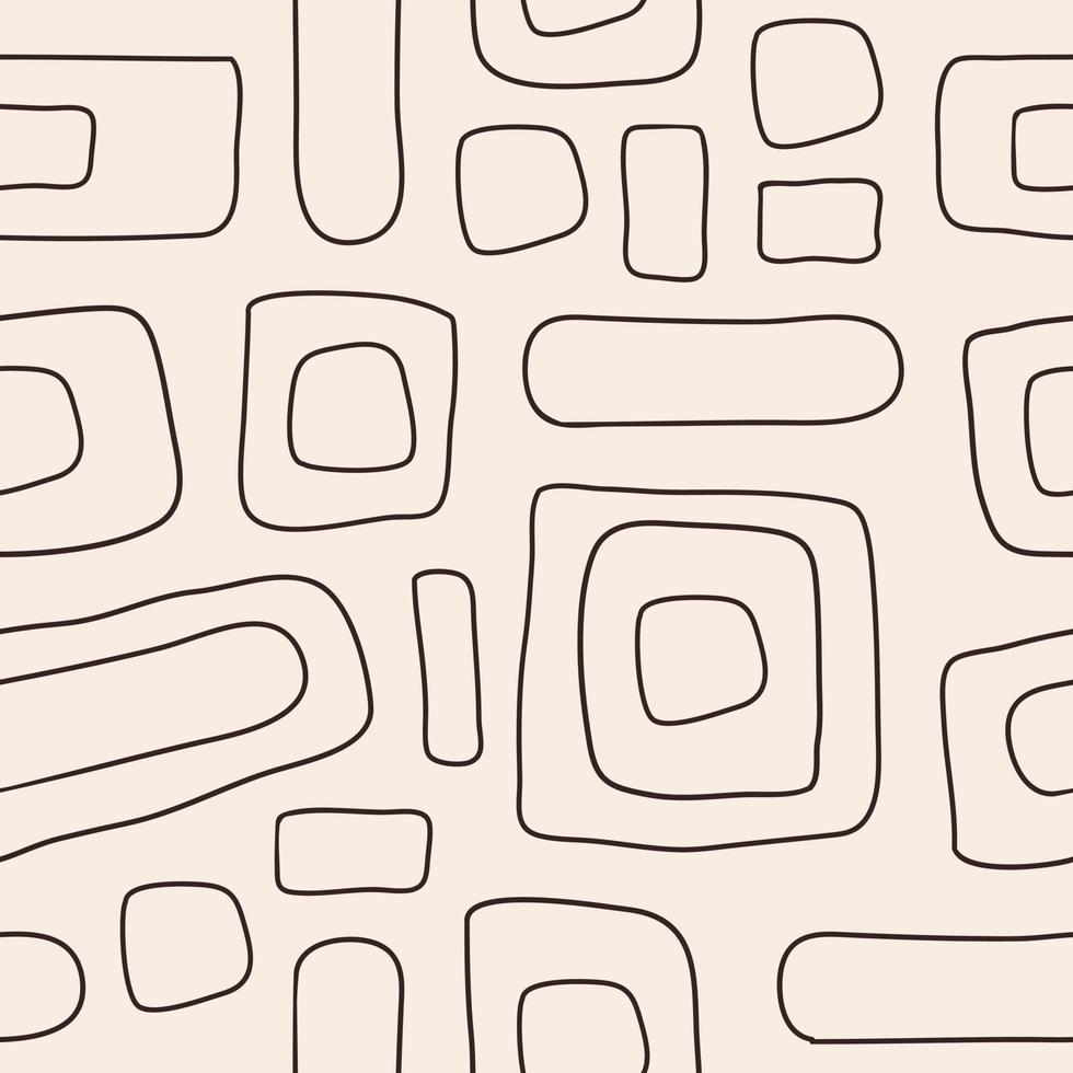 Stylish abstract seamless pattern with geometric linear squares on pastel background. Vector doodle design