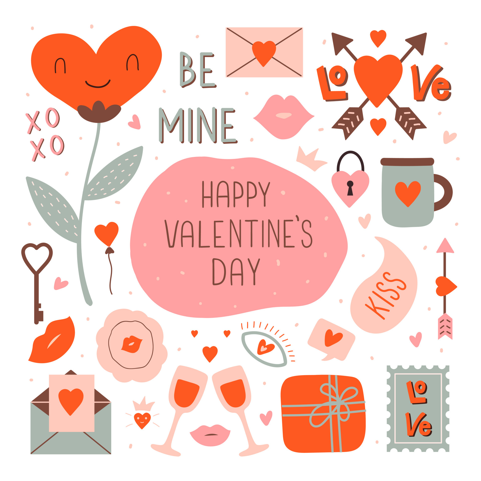 Valentines Day Scrapbook Set Decorative Elements Stock Illustration -  Download Image Now - iStock