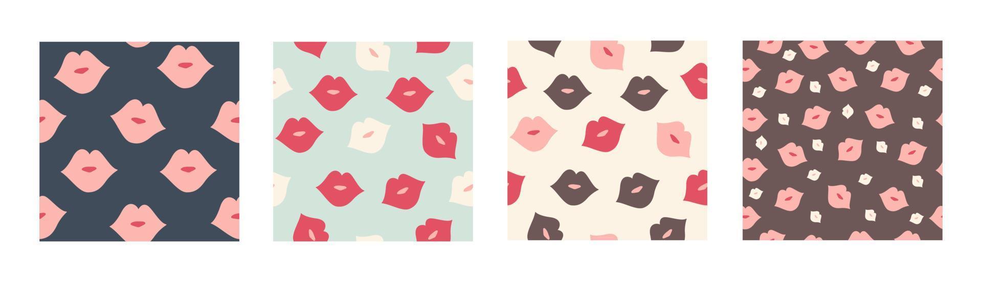 Vector set seamless pattern with colored lips in hand drawn style. Modern design for wallpaper, textile, fabric, Valentine's Day, beauty salon, cosmetics