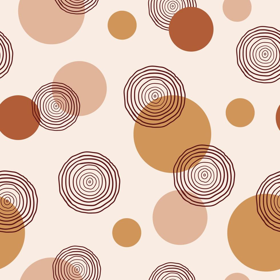 Modern abstract seamless pattern with geometric circles and circles of lines on pastel background. Trendy vector design for paper, cover, fabric, textile, wallpaper, interior decor.