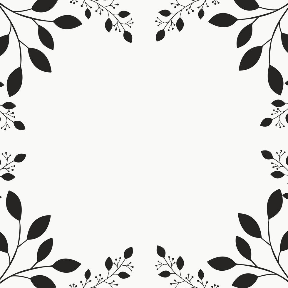 Vintage frame with black leaves isolated on white background. Modern hand drawn floral design. Vector illustration