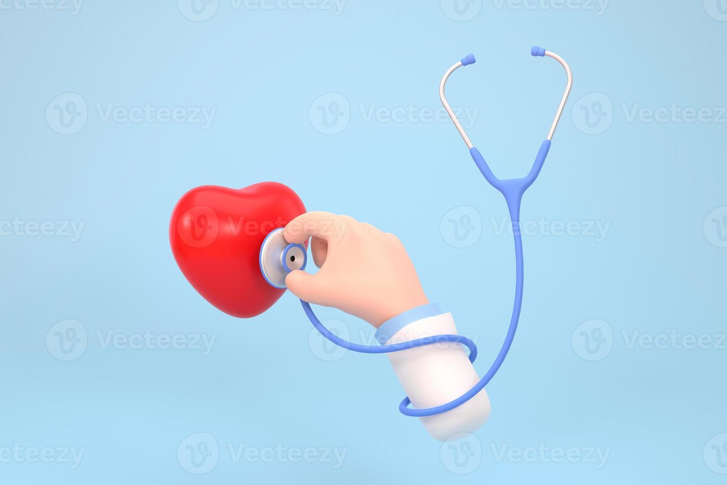 médico de mano de dibujos animados sosteniendo un estetoscopio. concepto de atención médica. foto