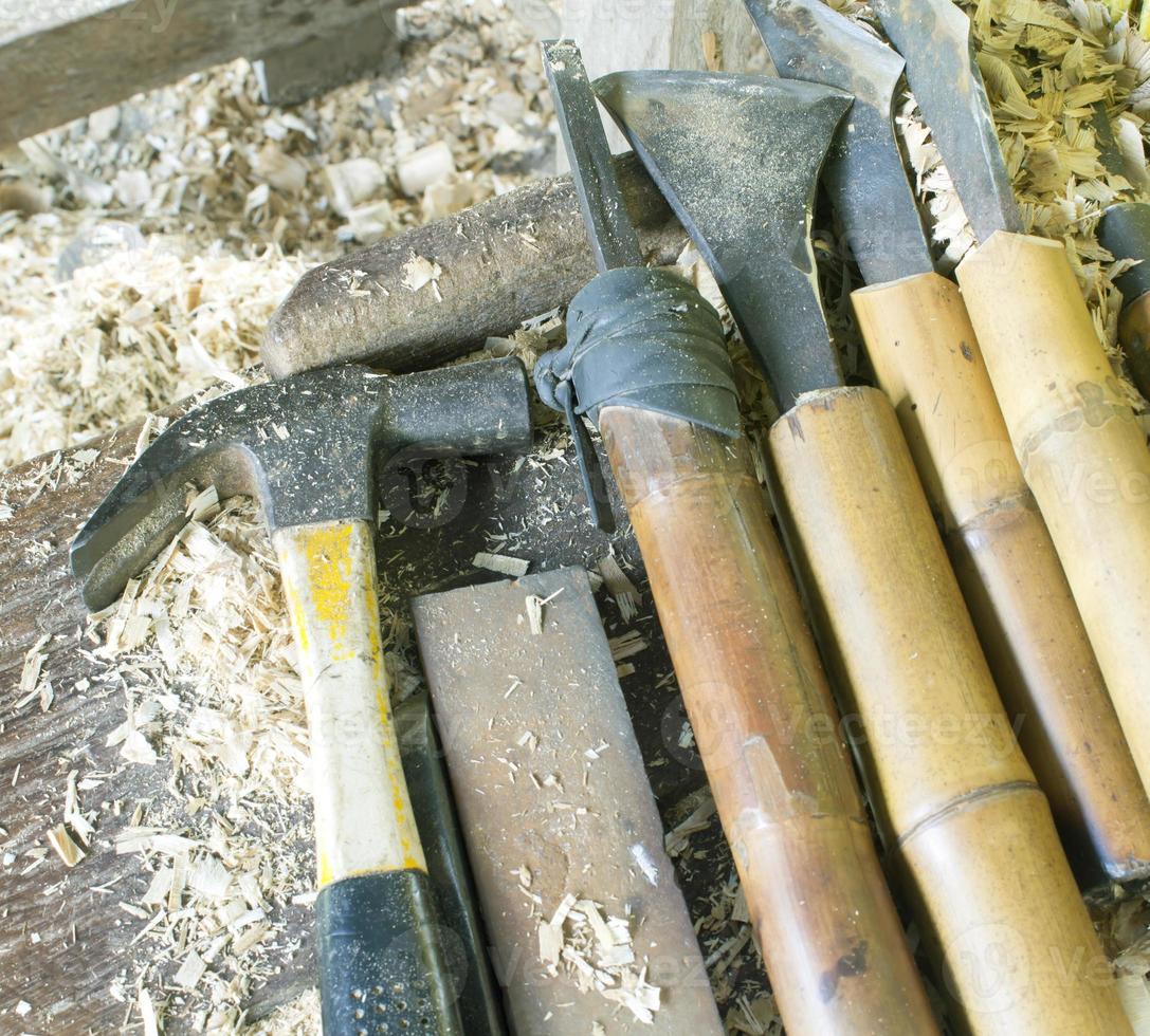 tools used with turning wood on a lathe. photo