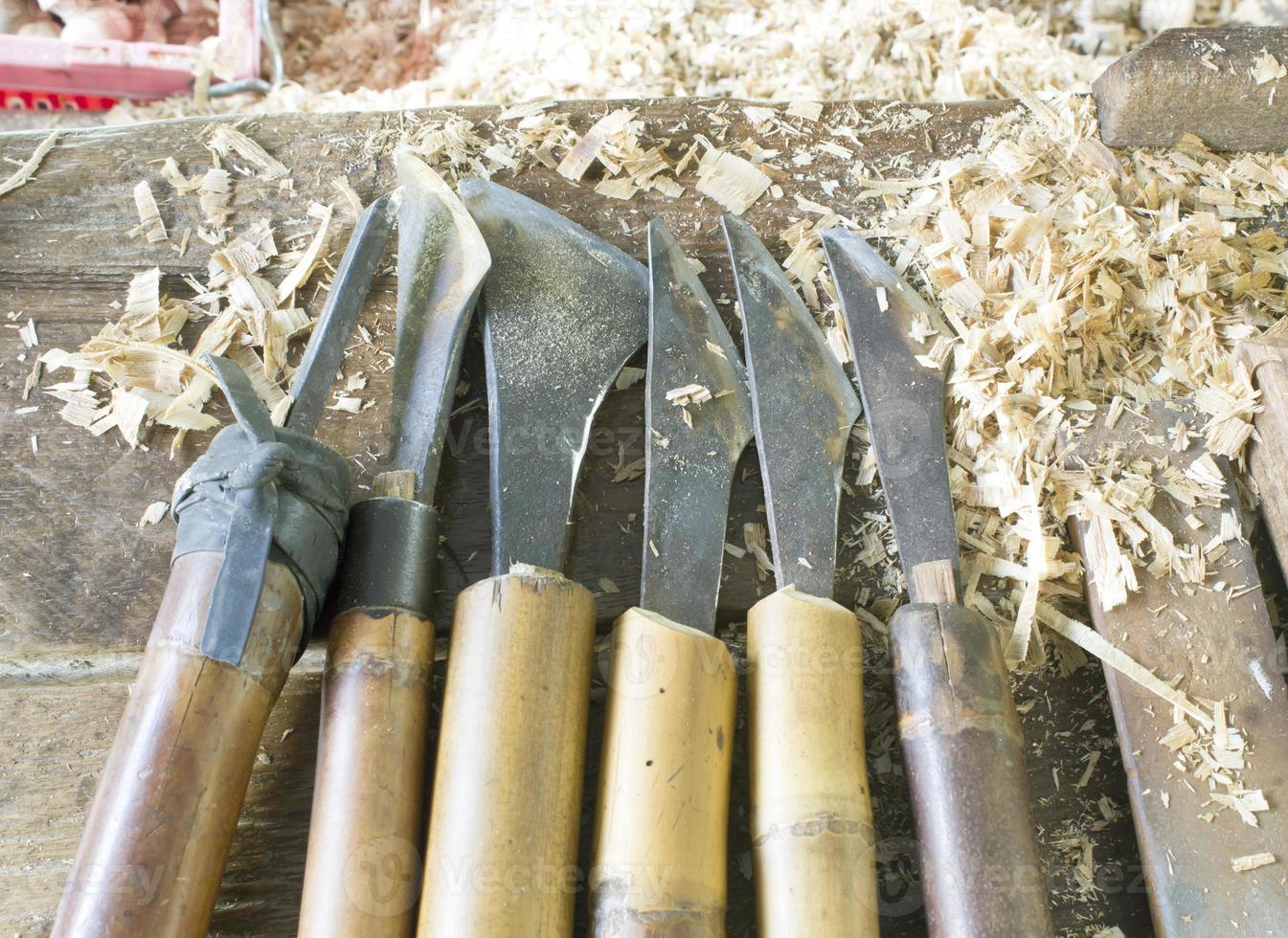 Vintage Wood-turning tools used with turning wood on a lathe. photo