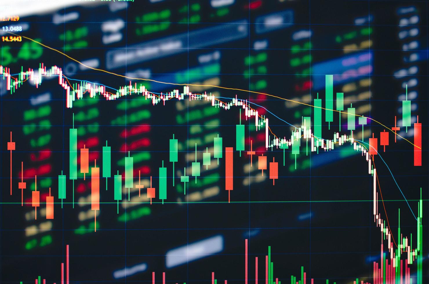 gráficos de gráficos de negocios de concepto financiero. indicador de inversión de análisis de gráfico de comercio de bolsa de valores foto