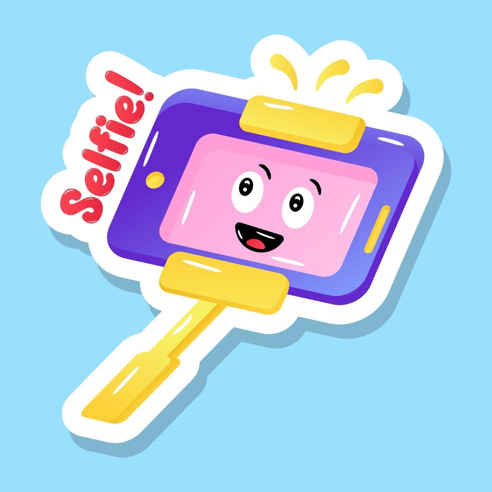 Take a selfie with this selfie stick, flat vector