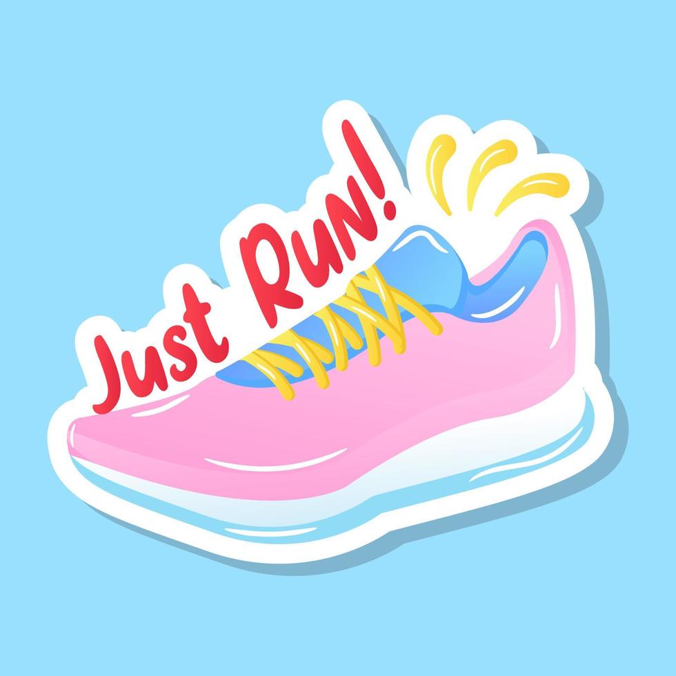 Flat running shoe, sneaker sticker vector