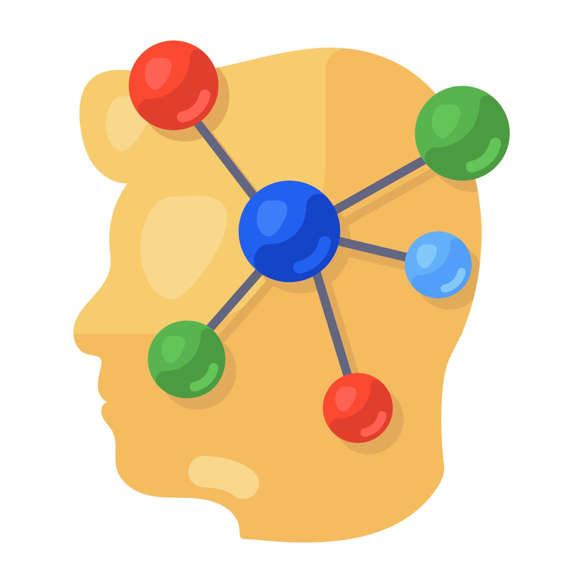 Machine learning process concept, flat icon of lateral thinking vector ...