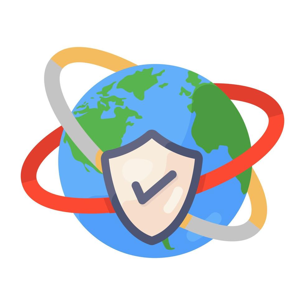 Globe with shield showcasing global security icon vector