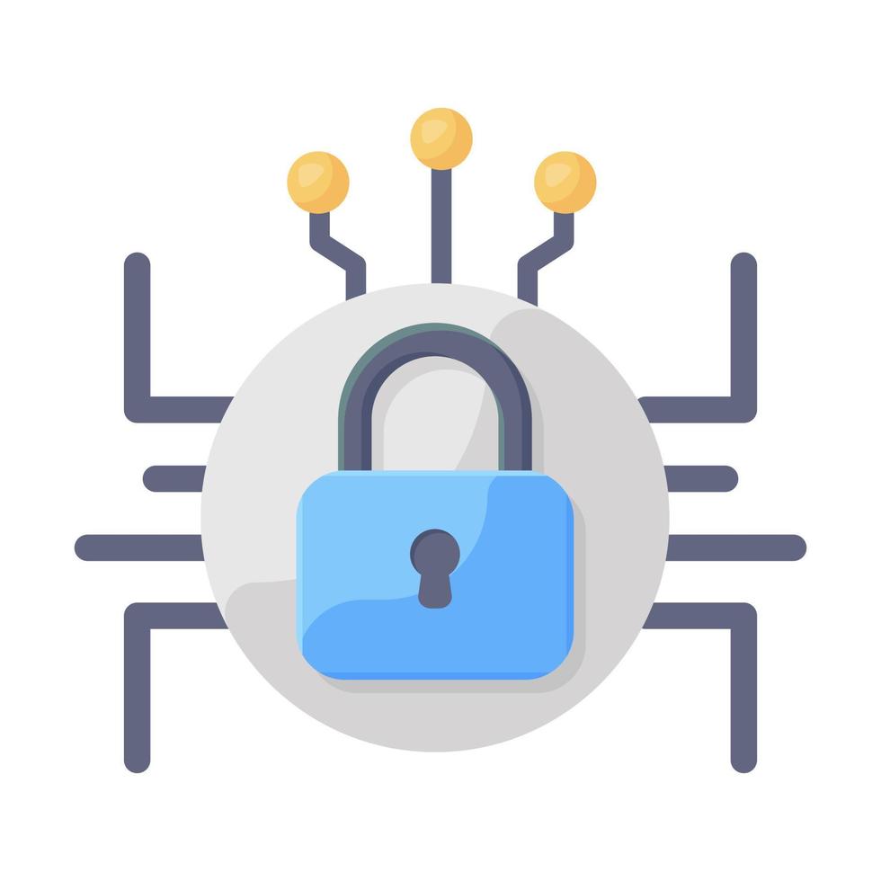Flat icon of lock with nodes, digital lock icon vector