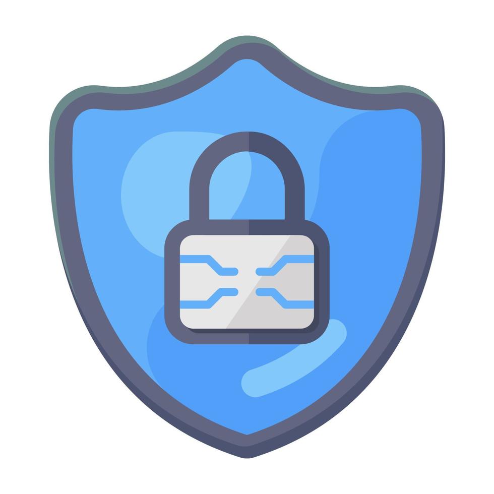 An icon of protection, flat vector of locked shield in trendy vector