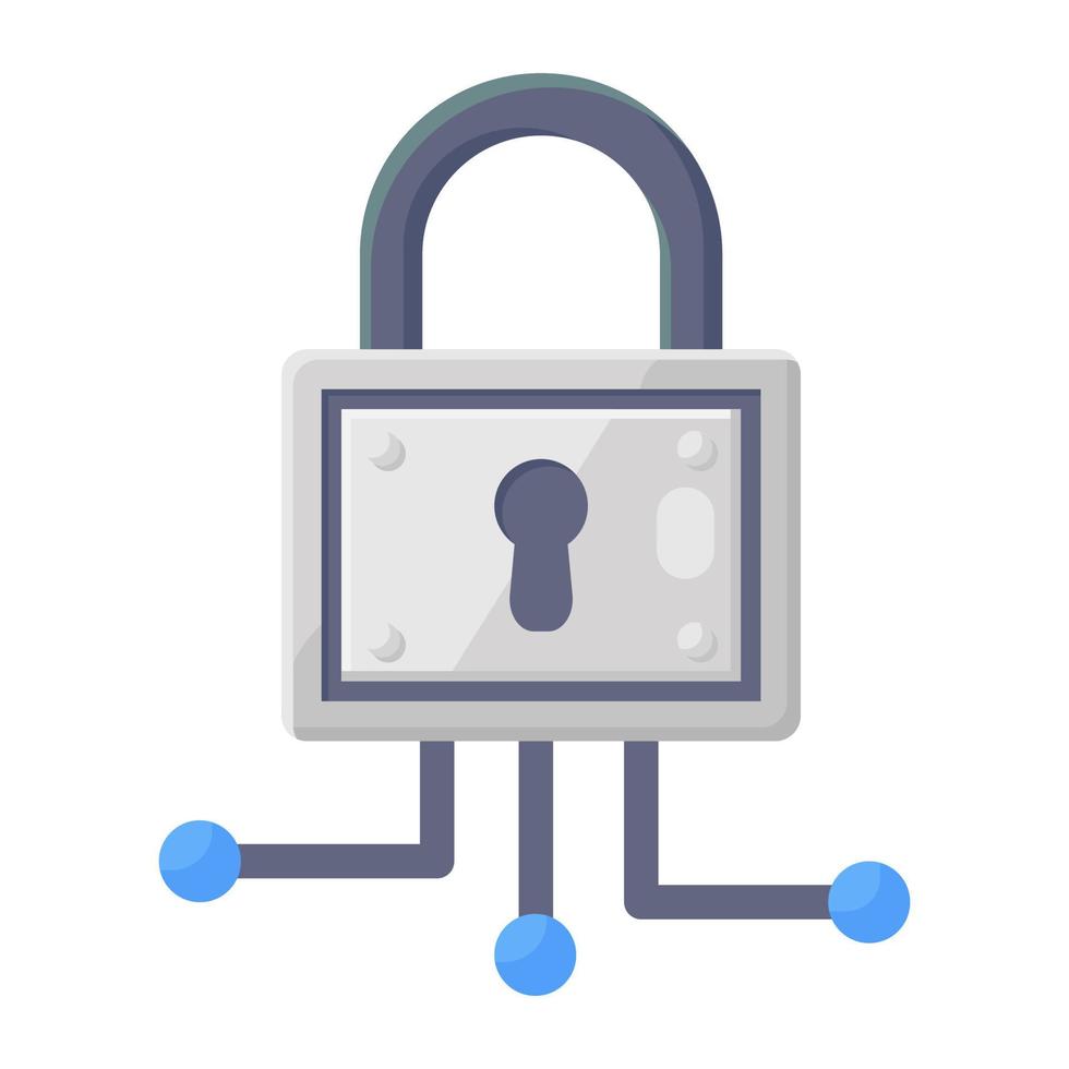 Flat icon of lock with nodes, digital lock icon vector