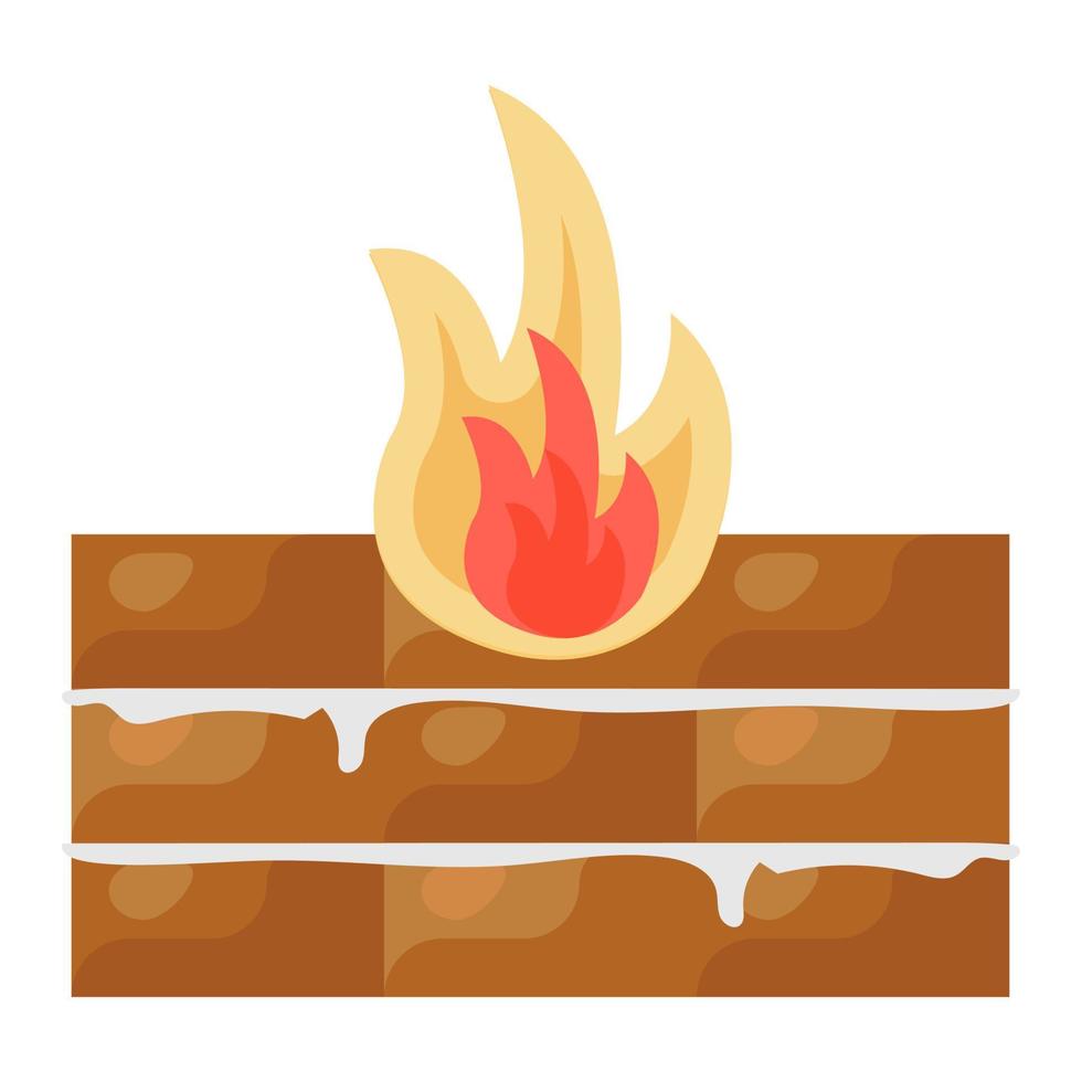 Bricks with flame showcasing firewall icon vector