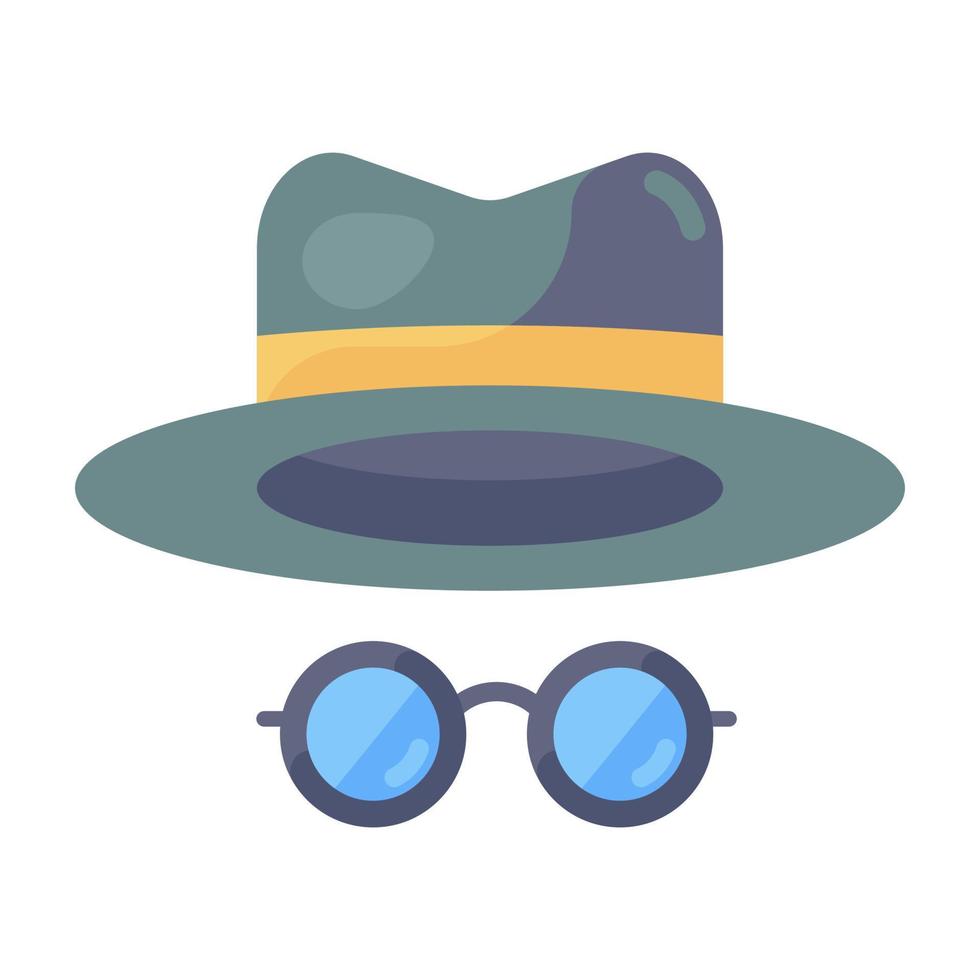 Flat vector design of spy icon, hat with glasses