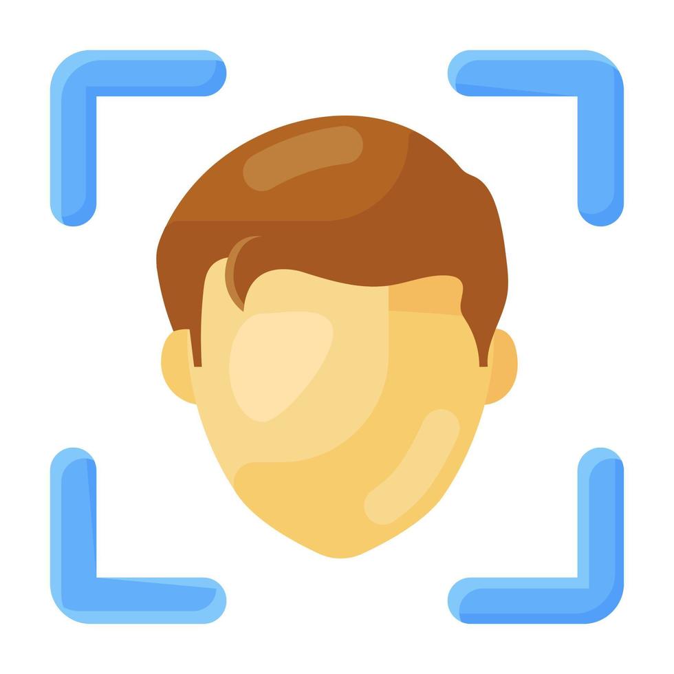 icono de reconocimiento facial en diseño plano, vector de escaneo facial