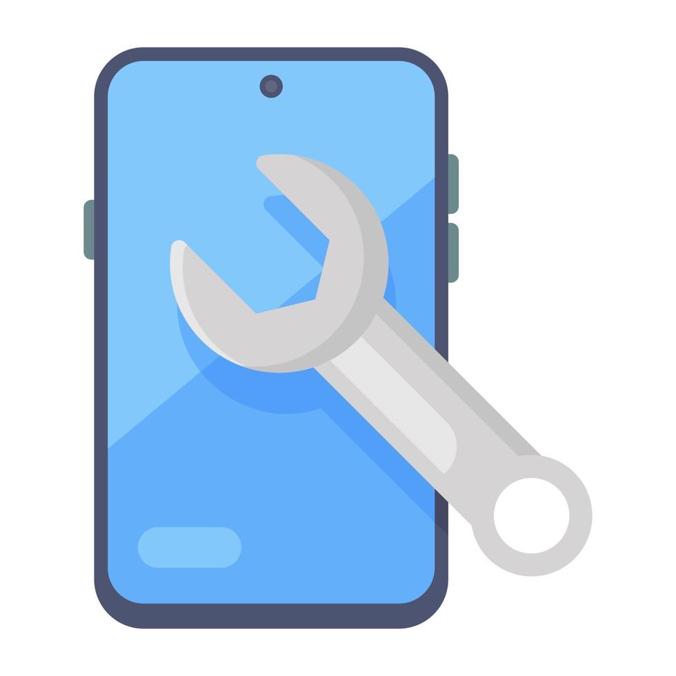 Trendy editable icon of mobile with spanner, mobile servicing vector