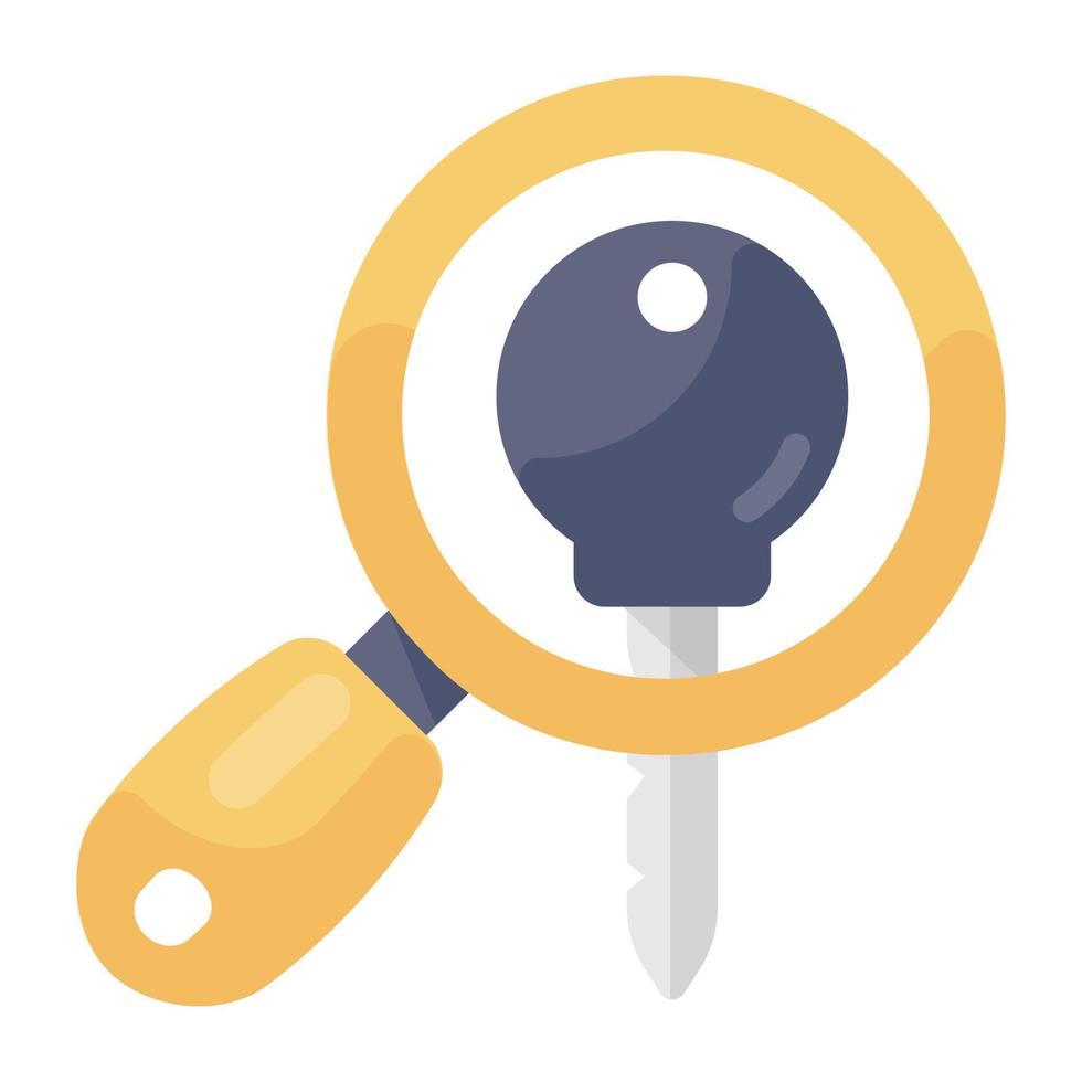 Key under magnifying glass, keyword search tool icon vector