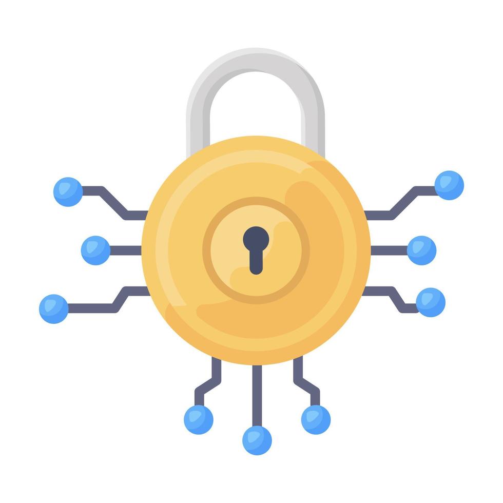Flat icon of lock with nodes, padlock encryption icon vector