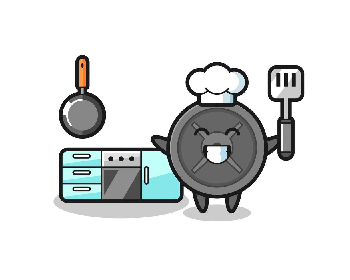 barbell plate character illustration as a chef is cooking vector