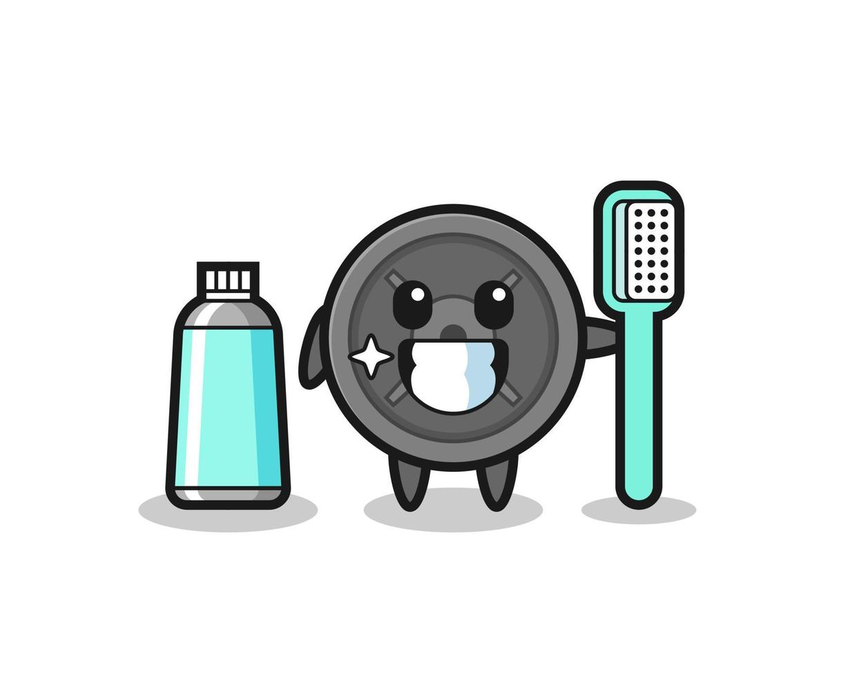 Mascot Illustration of barbell plate with a toothbrush vector