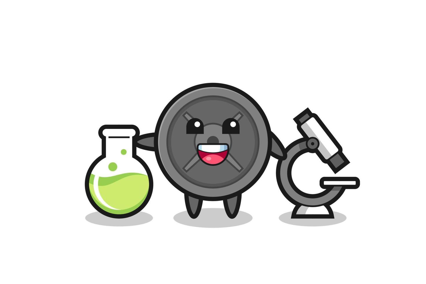 Mascot character of barbell plate as a scientist vector