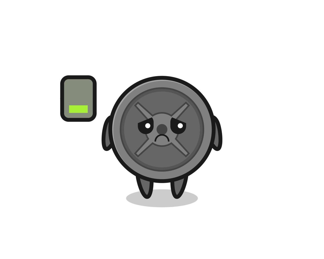 barbell plate mascot character doing a tired gesture vector