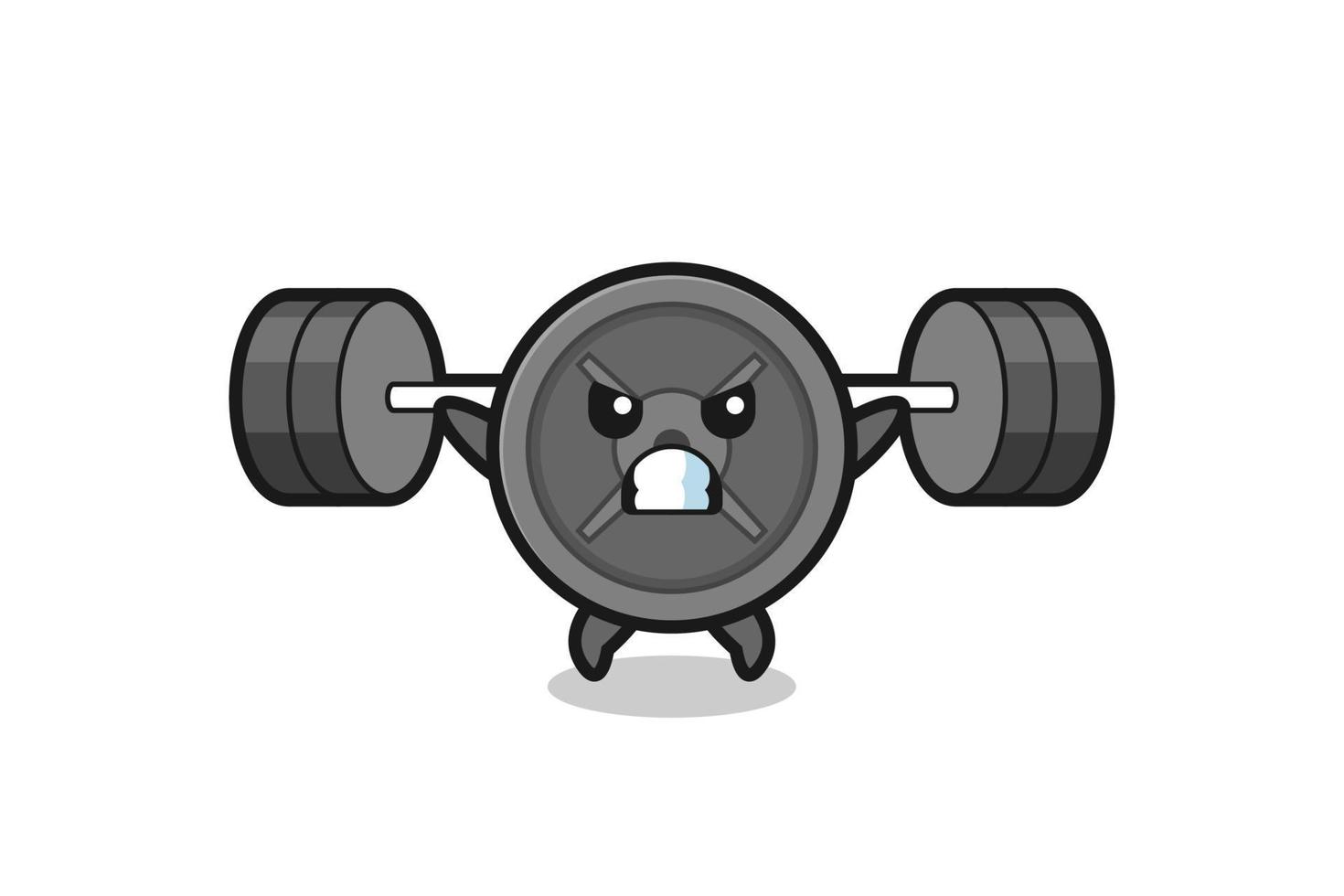 barbell plate mascot cartoon with a barbell vector