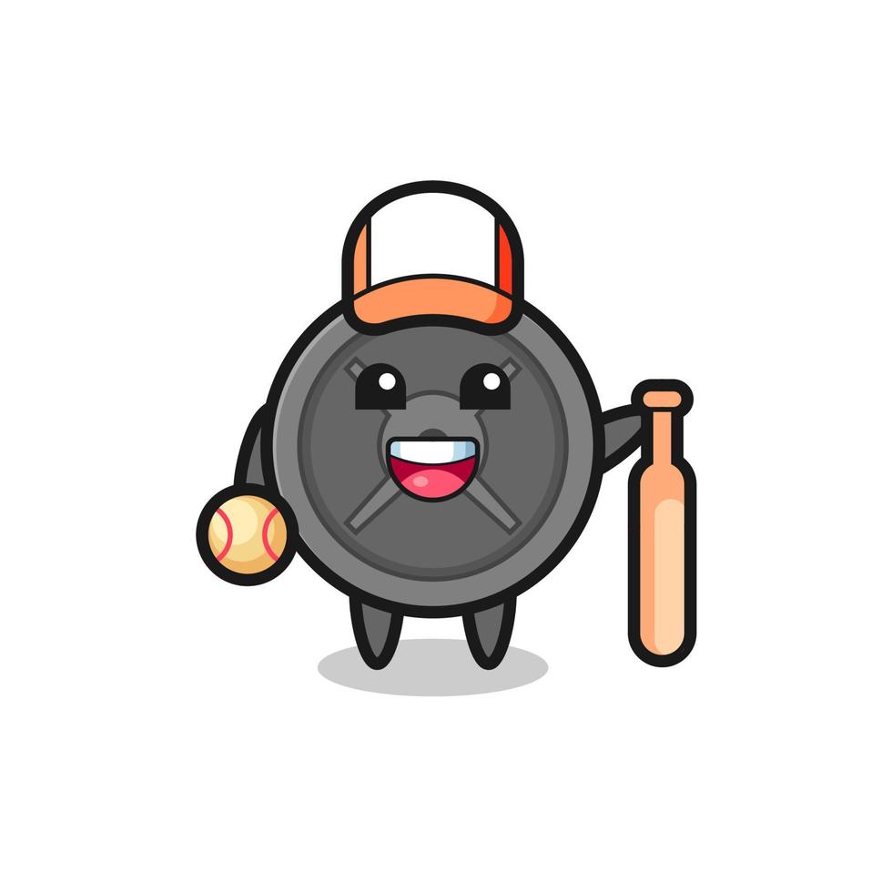 Cartoon character of barbell plate as a baseball player vector