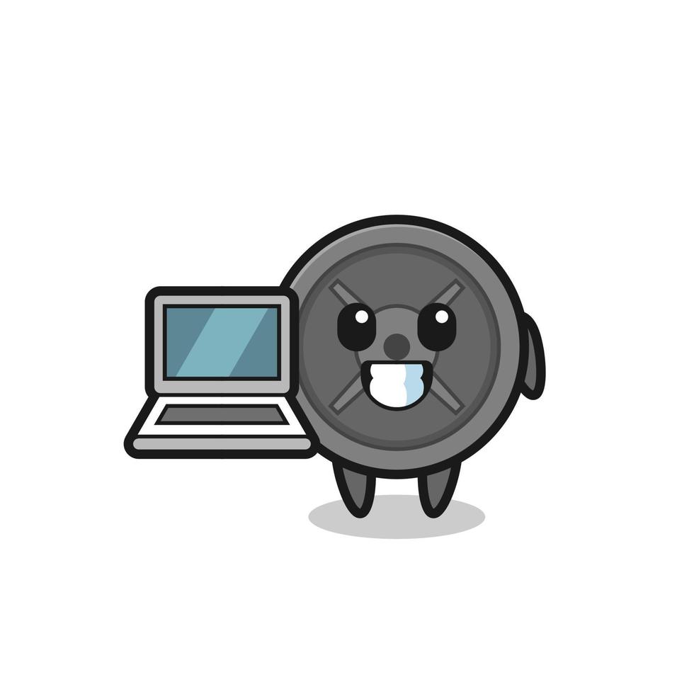 Mascot Illustration of barbell plate with a laptop vector
