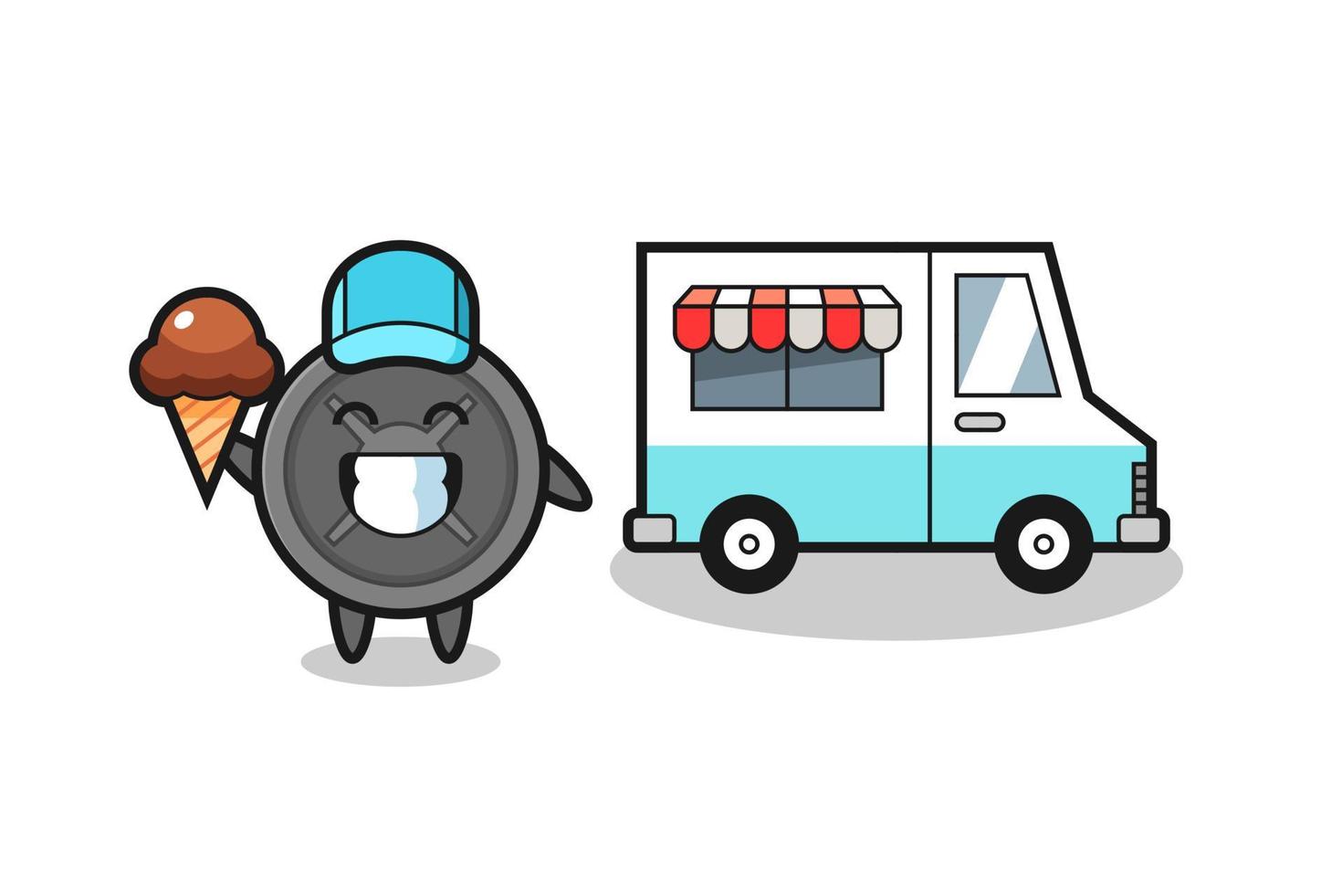 Mascot cartoon of barbell plate with ice cream truck vector