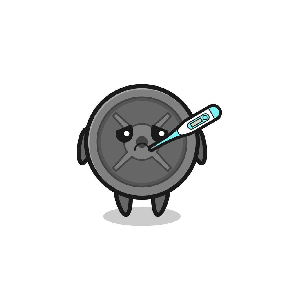 barbell plate mascot character with fever condition vector