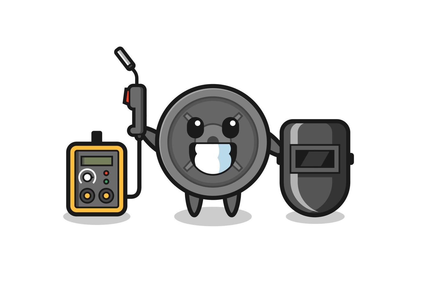 Character mascot of barbell plate as a welder vector