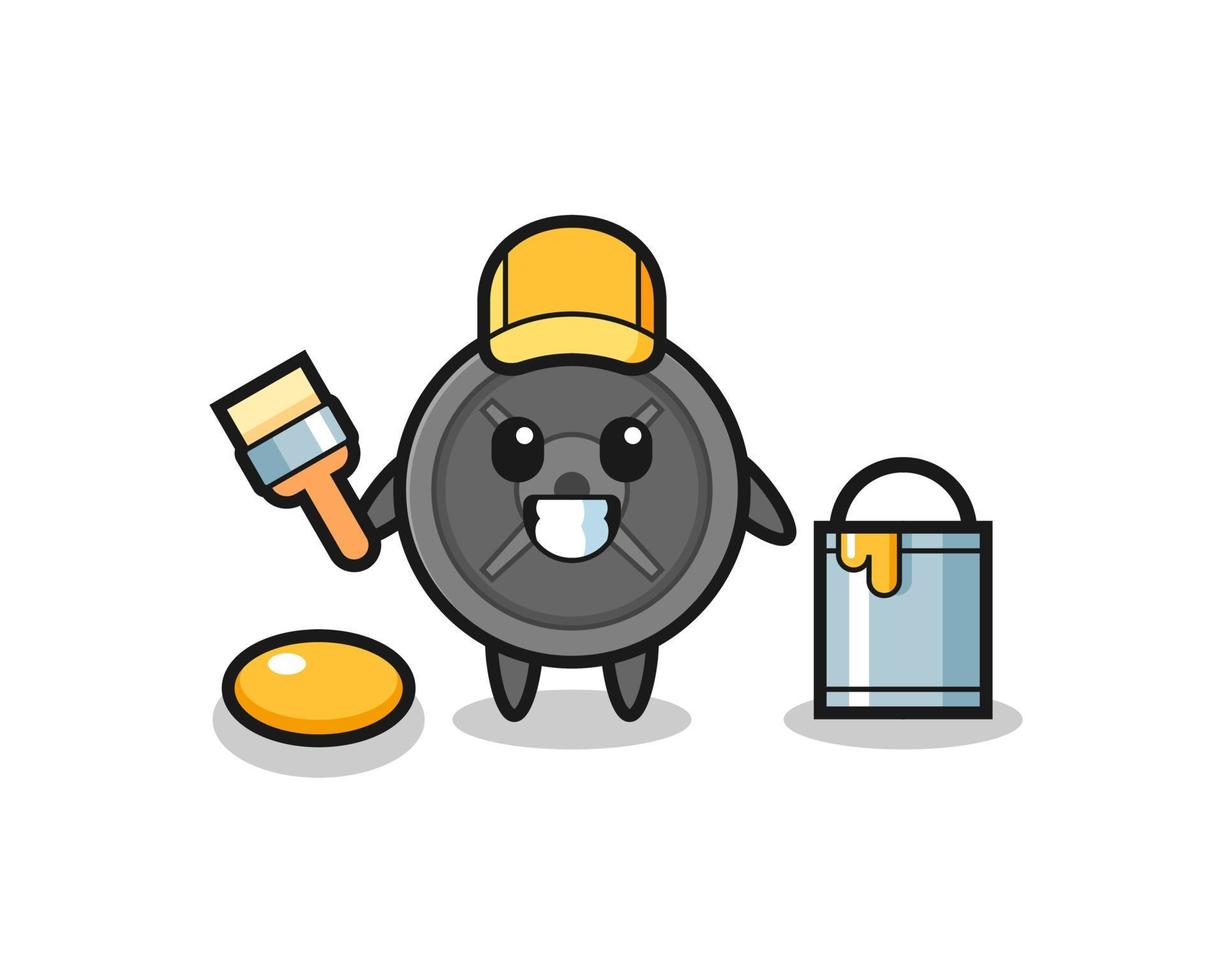 Character Illustration of barbell plate as a painter vector