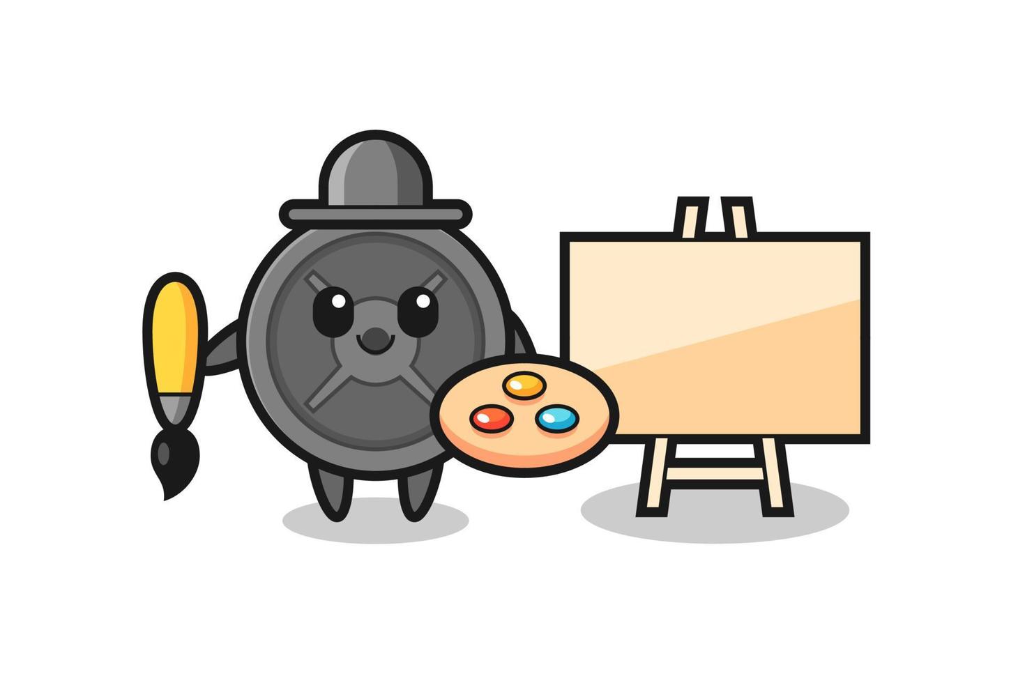 Illustration of barbell plate mascot as a painter vector